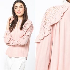 LOVE RICHE Lace Detailed Ruffle Top